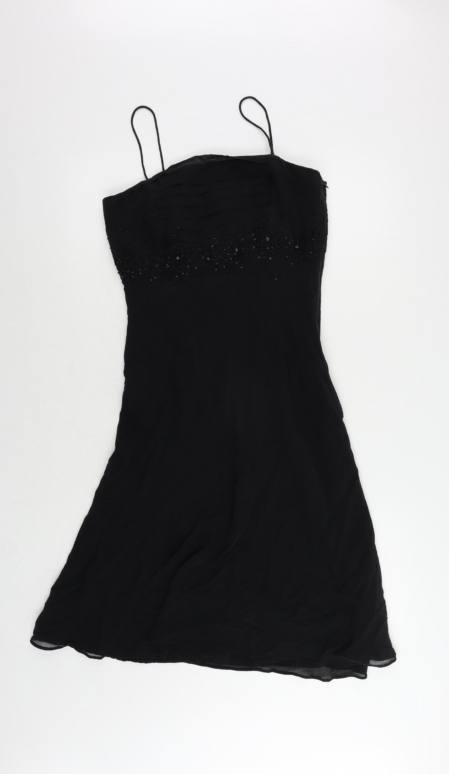Kaliko Womens Black Silk Slip Dress Size 12 Square Neck Zip - Embellished