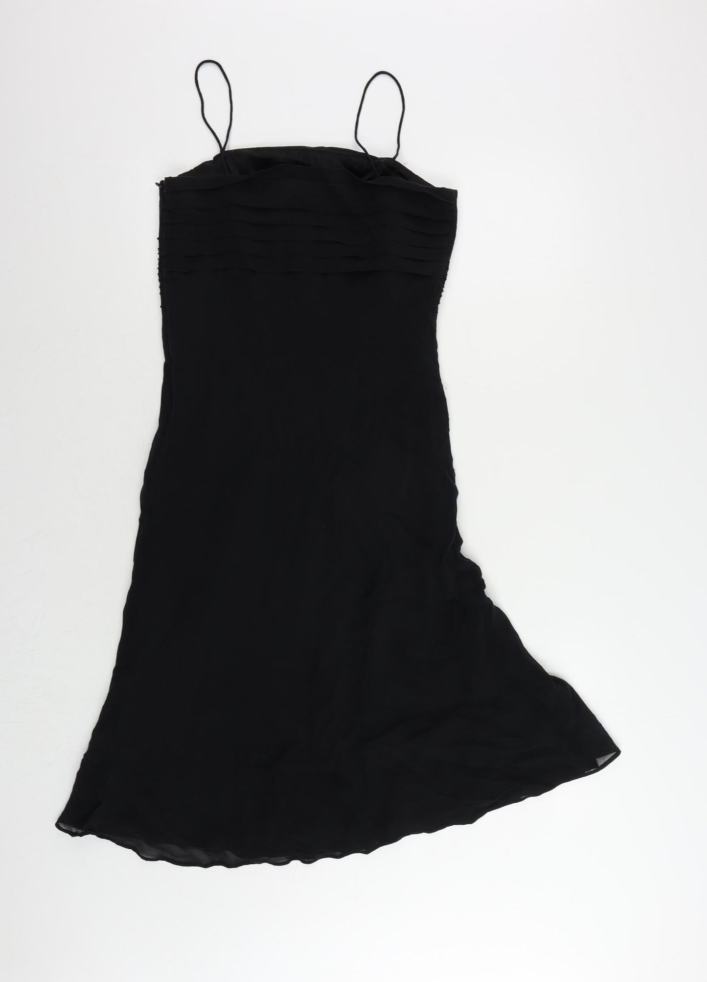 Kaliko Womens Black Silk Slip Dress Size 12 Square Neck Zip - Embellished