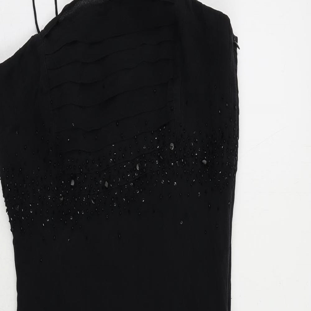 Kaliko Womens Black Silk Slip Dress Size 12 Square Neck Zip - Embellished