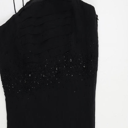 Kaliko Womens Black Silk Slip Dress Size 12 Square Neck Zip - Embellished