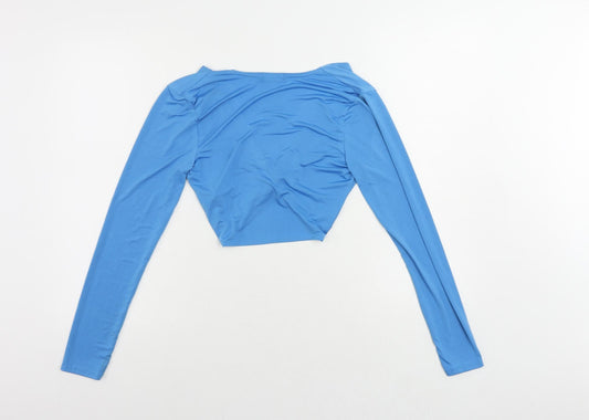 Boohoo Womens Black Polyester Cropped Button-Up Size 10 V-Neck