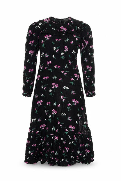 Marks and Spencer Womens Black Floral Viscose A-Line Size 8 Round Neck Button