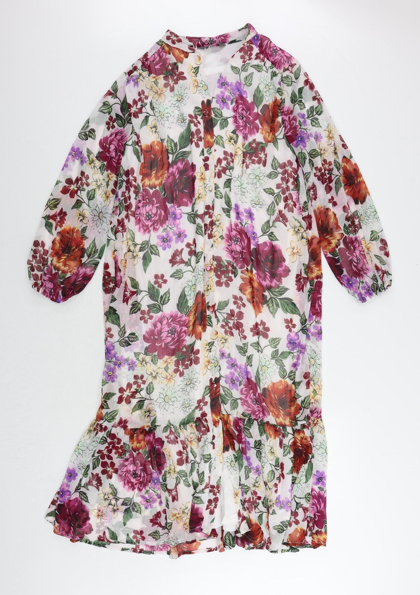 Max Womens Multicoloured Floral Polyester Sheath Size 8 V-Neck Button