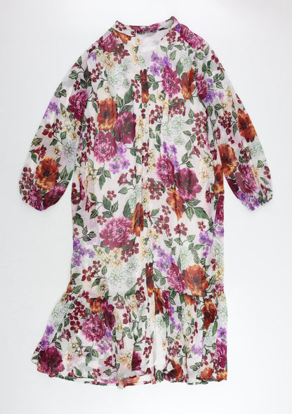 Max Womens Multicoloured Floral Polyester Sheath Size 8 V-Neck Button