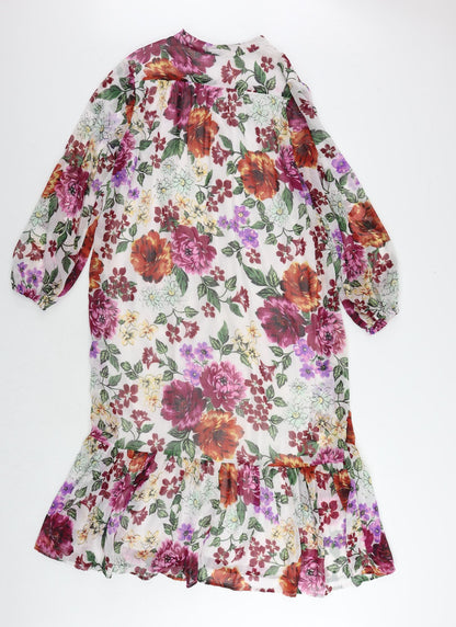 Max Womens Multicoloured Floral Polyester Sheath Size 8 V-Neck Button
