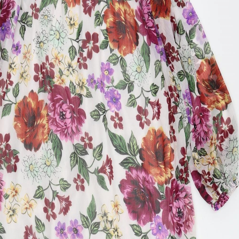 Max Womens Multicoloured Floral Polyester Sheath Size 8 V-Neck Button