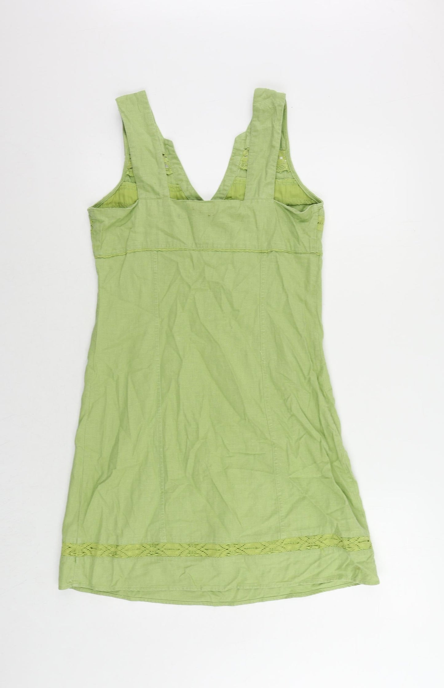 NEXT Womens Green Linen Tank Dress Size 8 V-Neck Button