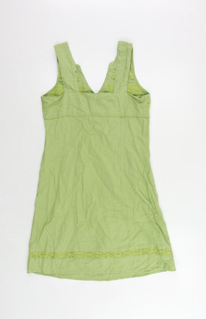 NEXT Womens Green Linen Tank Dress Size 8 V-Neck Button