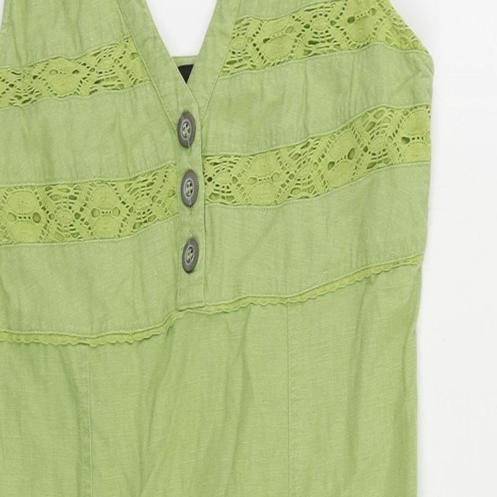 NEXT Womens Green Linen Tank Dress Size 8 V-Neck Button
