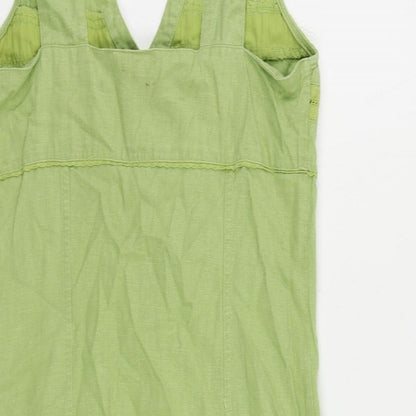 NEXT Womens Green Linen Tank Dress Size 8 V-Neck Button