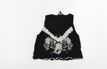 Womens UK Size 10 New Look Black Cropped Tank