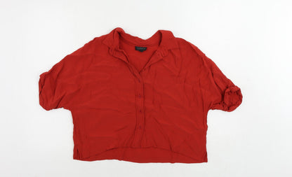 Womens UK Size 10 Topshop Red Basic Button-Up