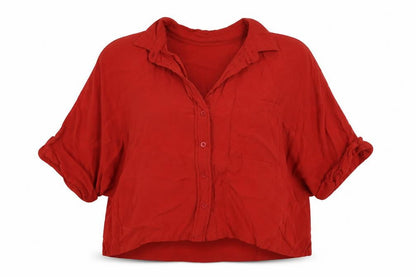 Womens UK Size 10 Topshop Red Basic Button-Up