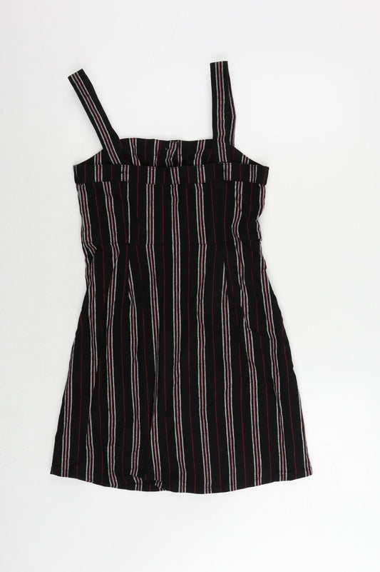 Hollister Womens Black Striped Cotton Pinafore/Dungaree Dress Size S Square Neck Button