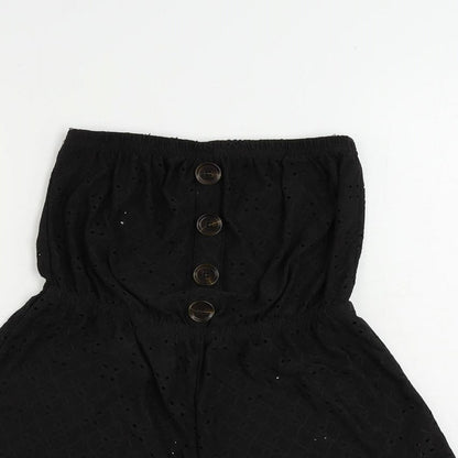 New Look Womens Black Polyester Playsuit One-Piece Size S Pullover - Broderie Anglaise