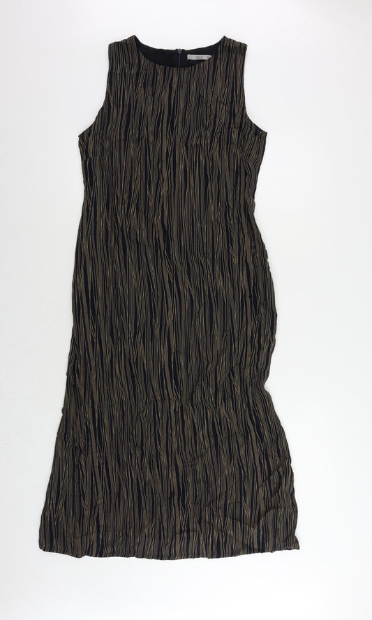 Marks and Spencer Womens Blue Striped Viscose Sheath Size 14 Round Neck Zip
