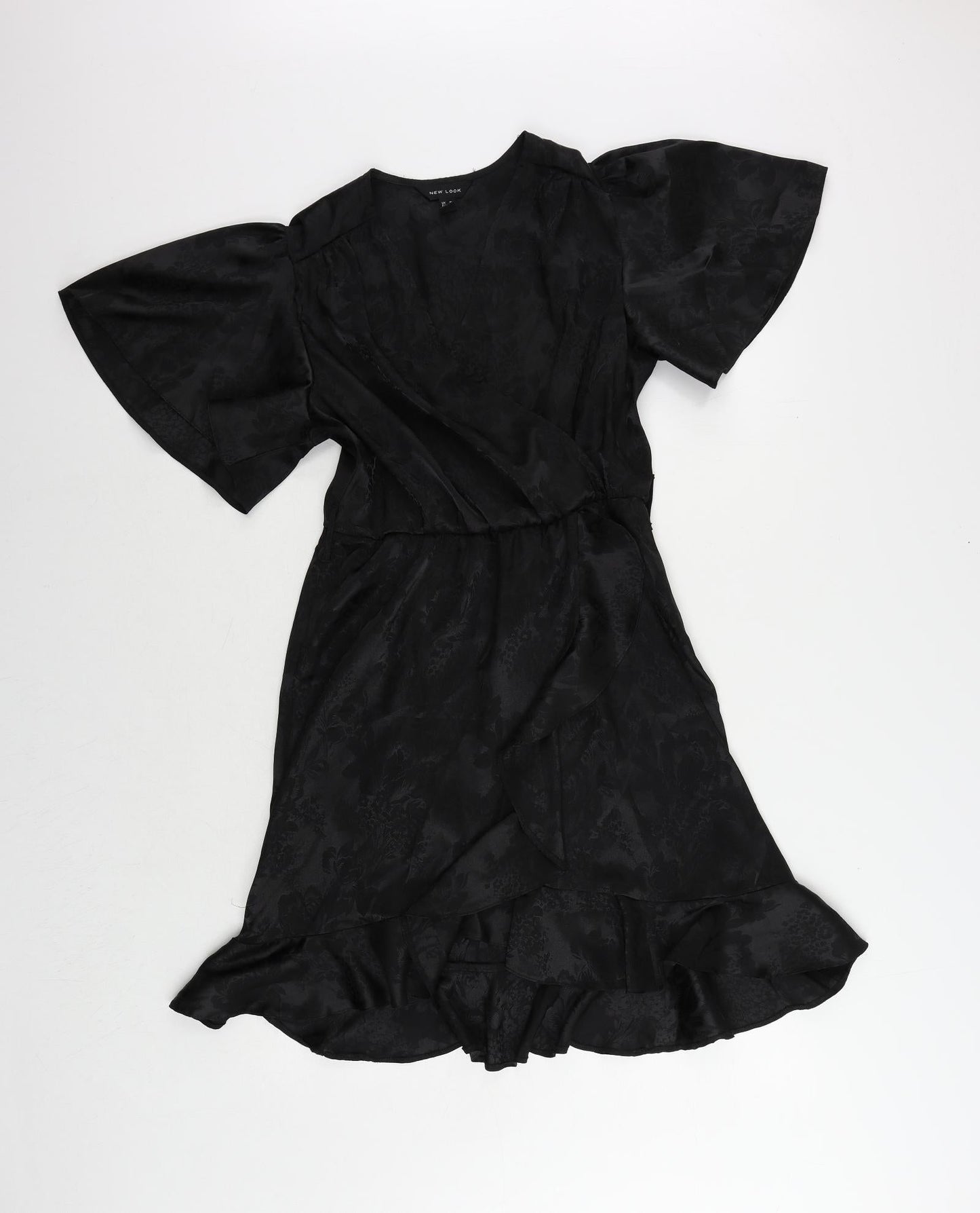 New Look Womens Black Floral Polyester A-Line Size 10 V-Neck Pullover