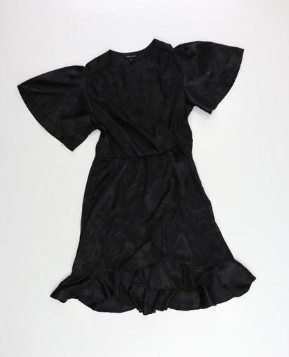 New Look Womens Black Floral Polyester A-Line Size 10 V-Neck Pullover