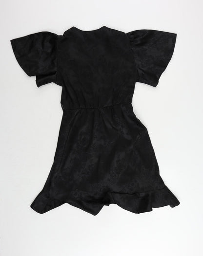 New Look Womens Black Floral Polyester A-Line Size 10 V-Neck Pullover