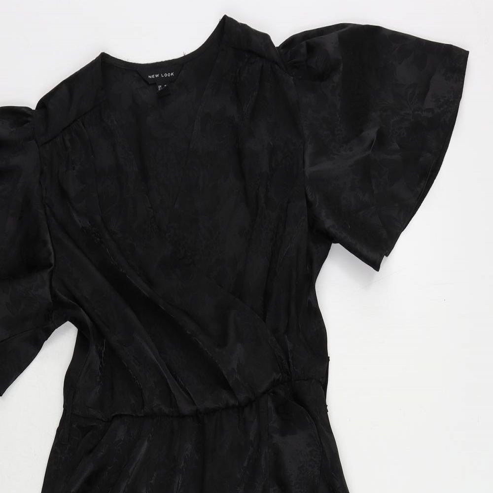 New Look Womens Black Floral Polyester A-Line Size 10 V-Neck Pullover