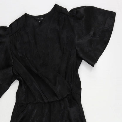 New Look Womens Black Floral Polyester A-Line Size 10 V-Neck Pullover