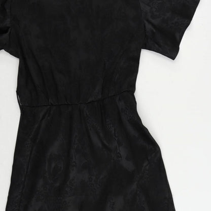 New Look Womens Black Floral Polyester A-Line Size 10 V-Neck Pullover