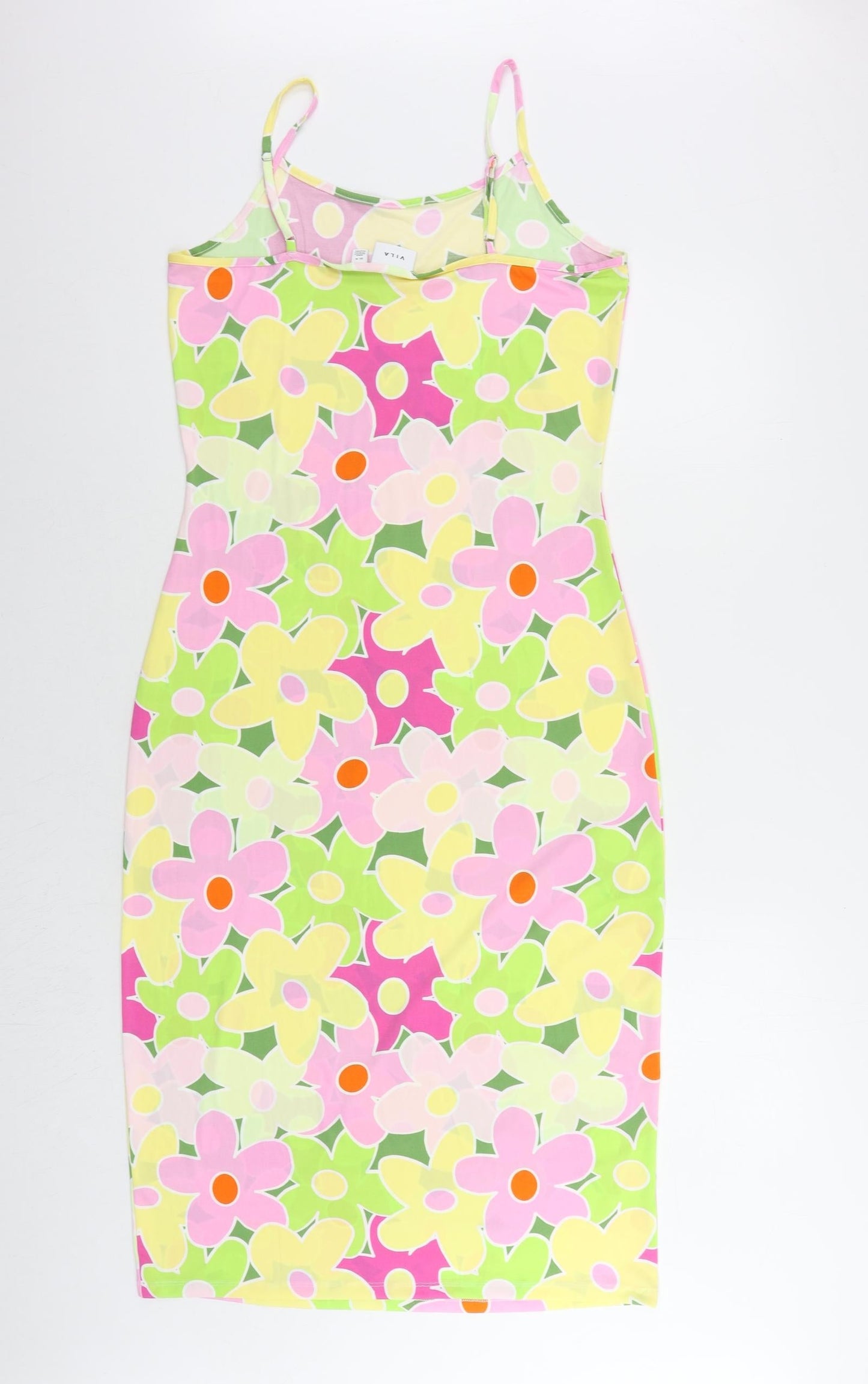 VILA Womens Multicoloured Floral Polyester Slip Dress Size M Scoop Neck Pullover