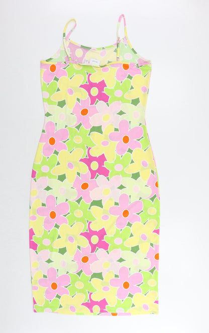 VILA Womens Multicoloured Floral Polyester Slip Dress Size M Scoop Neck Pullover