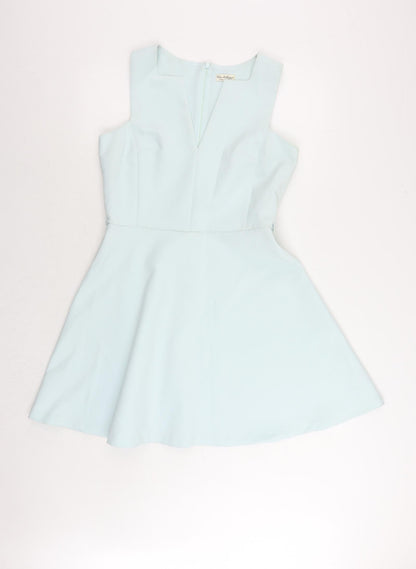 Miss Selfridge Womens Blue Polyester Skater Dress Size 14 V-Neck Zip