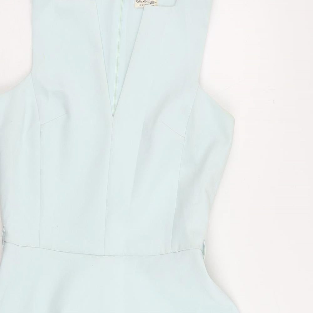 Miss Selfridge Womens Blue Polyester Skater Dress Size 14 V-Neck Zip