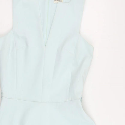 Miss Selfridge Womens Blue Polyester Skater Dress Size 14 V-Neck Zip