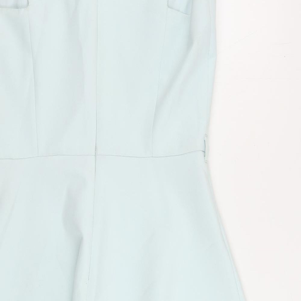 Miss Selfridge Womens Blue Polyester Skater Dress Size 14 V-Neck Zip