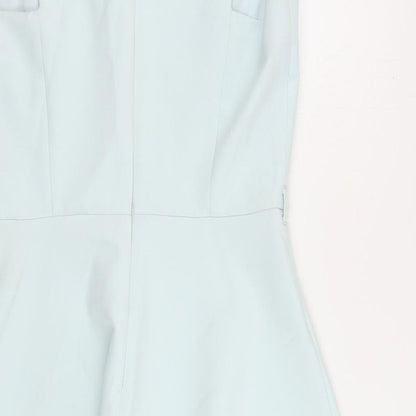 Miss Selfridge Womens Blue Polyester Skater Dress Size 14 V-Neck Zip