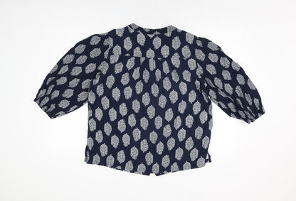Marks and Spencer Womens Blue Geometric Viscose Basic Button-Up Size 12 Round Neck