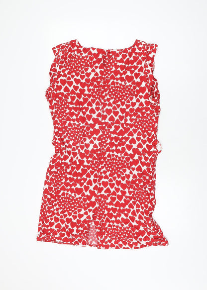 Be Beau Womens Red Geometric Viscose Shift Size 16 Round Neck Zip