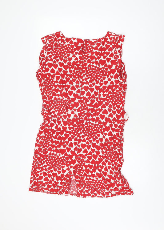 Be Beau Womens Red Geometric Viscose Shift Size 16 Round Neck Zip