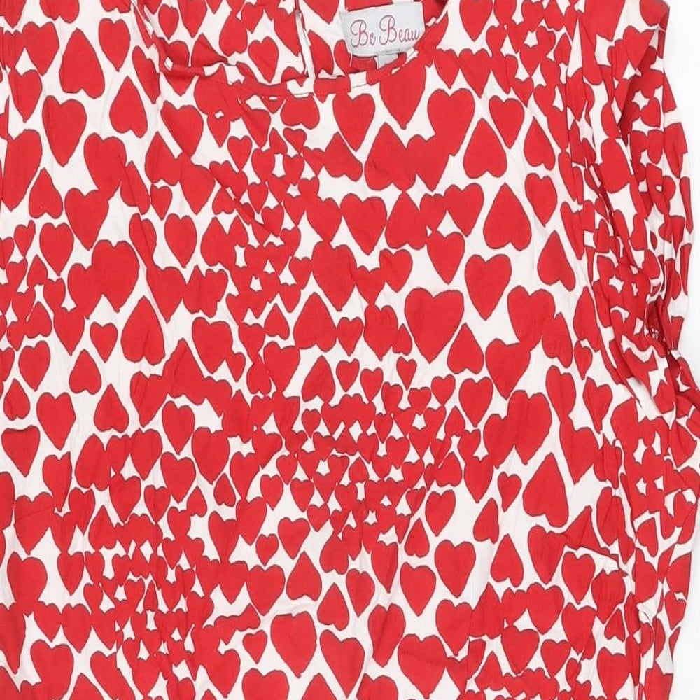 Be Beau Womens Red Geometric Viscose Shift Size 16 Round Neck Zip