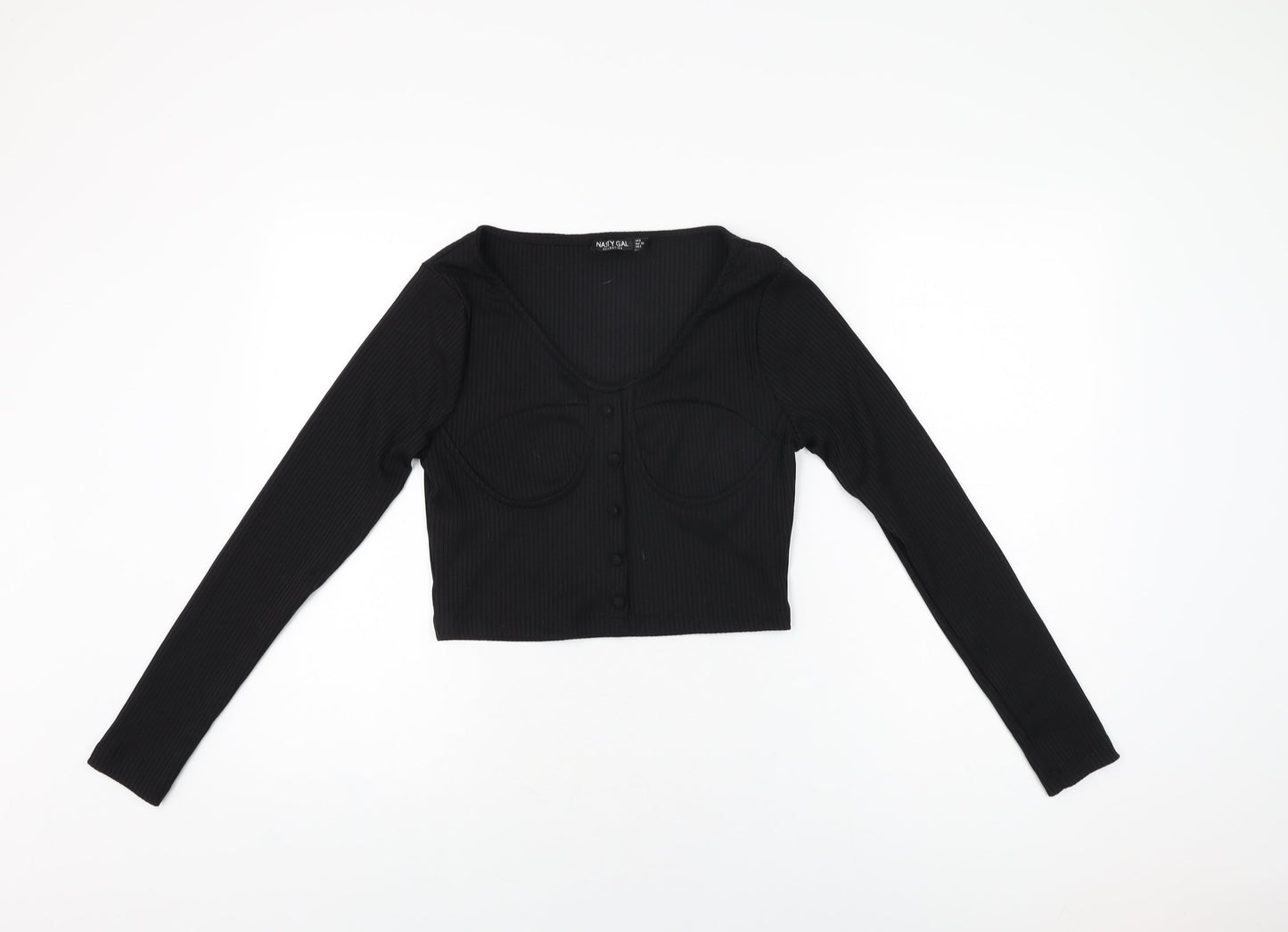 Nasty Gal Womens Black Polyester Cropped T-Shirt Size 8 Scoop Neck