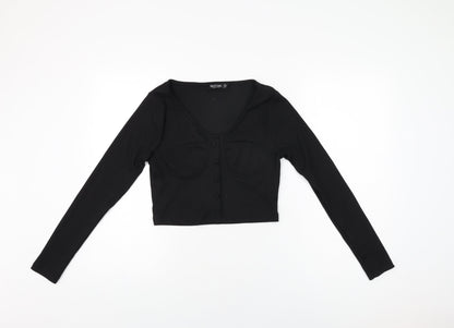 Nasty Gal Womens Black Polyester Cropped T-Shirt Size 8 Scoop Neck