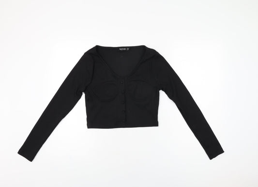 Nasty Gal Womens Black Polyester Cropped T-Shirt Size 8 Scoop Neck