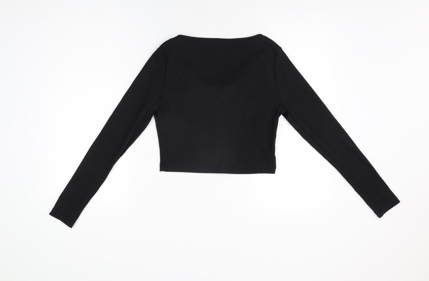 Nasty Gal Womens Black Polyester Cropped T-Shirt Size 8 Scoop Neck