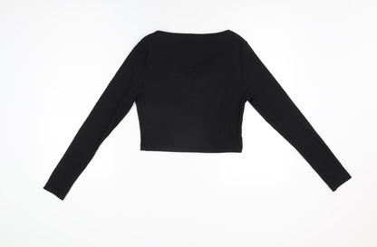 Nasty Gal Womens Black Polyester Cropped T-Shirt Size 8 Scoop Neck