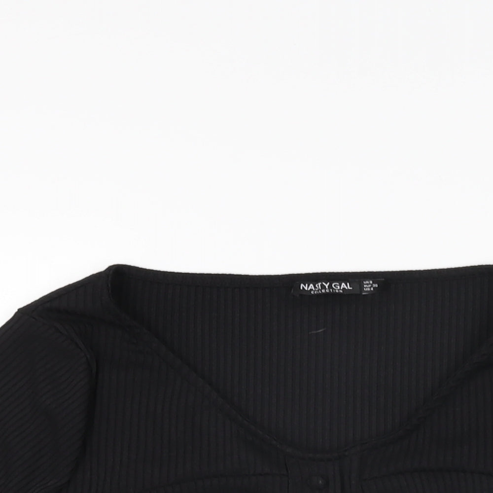 Nasty Gal Womens Black Polyester Cropped T-Shirt Size 8 Scoop Neck