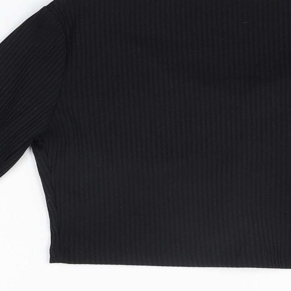 Nasty Gal Womens Black Polyester Cropped T-Shirt Size 8 Scoop Neck