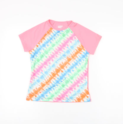 Additional front view of Lands' End girls’ pink geometric polyester basic t-shirt, size L, round neck pullover