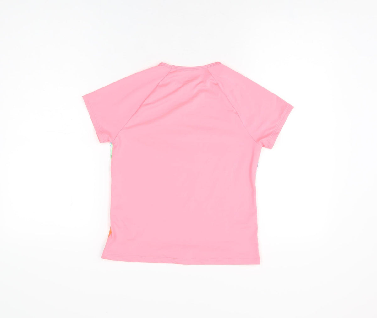 Back view of Lands' End girls’ pink geometric polyester basic t-shirt, size L, round neck pullover