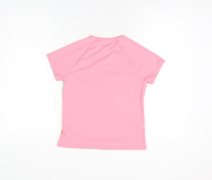 Back view of Lands' End girls’ pink geometric polyester basic t-shirt, size L, round neck pullover