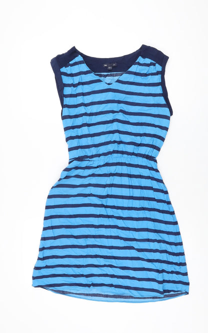 Gap Womens Blue Striped Rayon Skater Dress Size S V-Neck Pullover