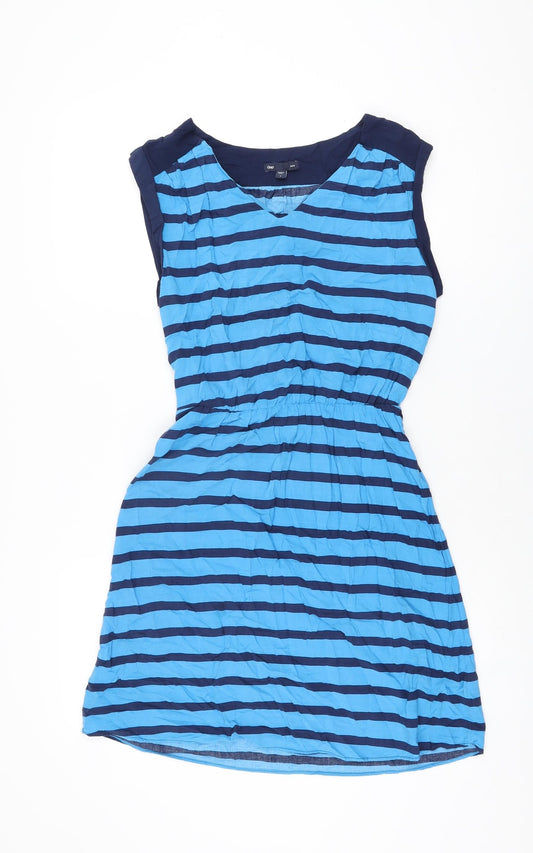 Gap Womens Blue Striped Rayon Skater Dress Size S V-Neck Pullover