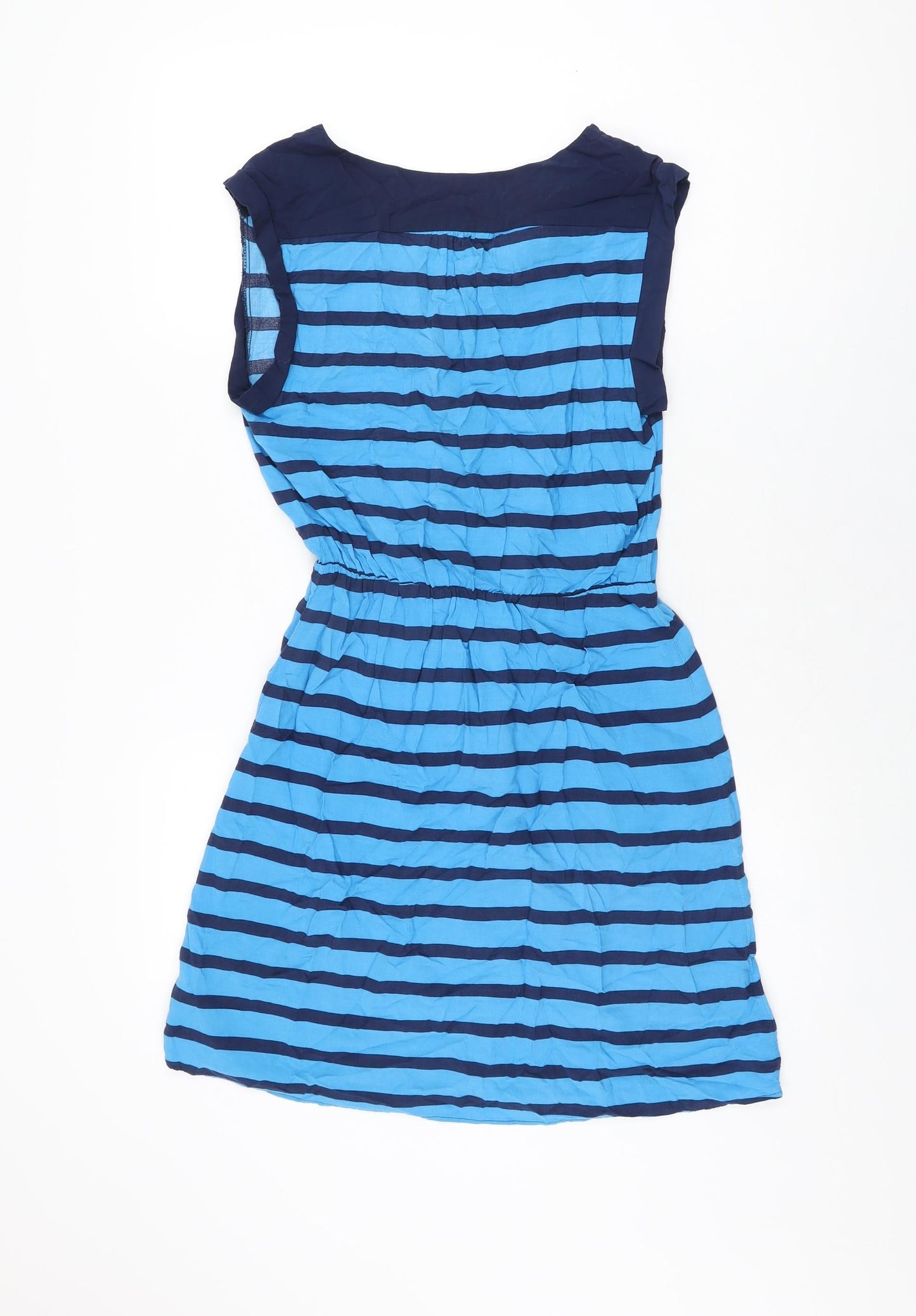 Gap Womens Blue Striped Rayon Skater Dress Size S V-Neck Pullover